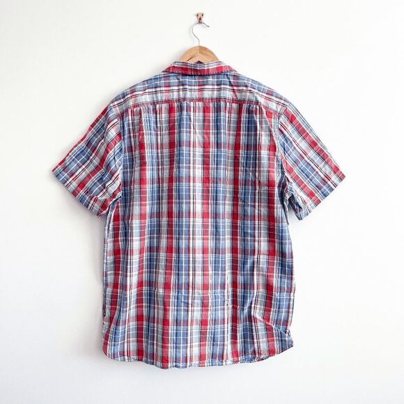 Nautica Mens Collared Shirt Button Down Short Sleeve Plaid Red Blue XL - Picture 2 of 7